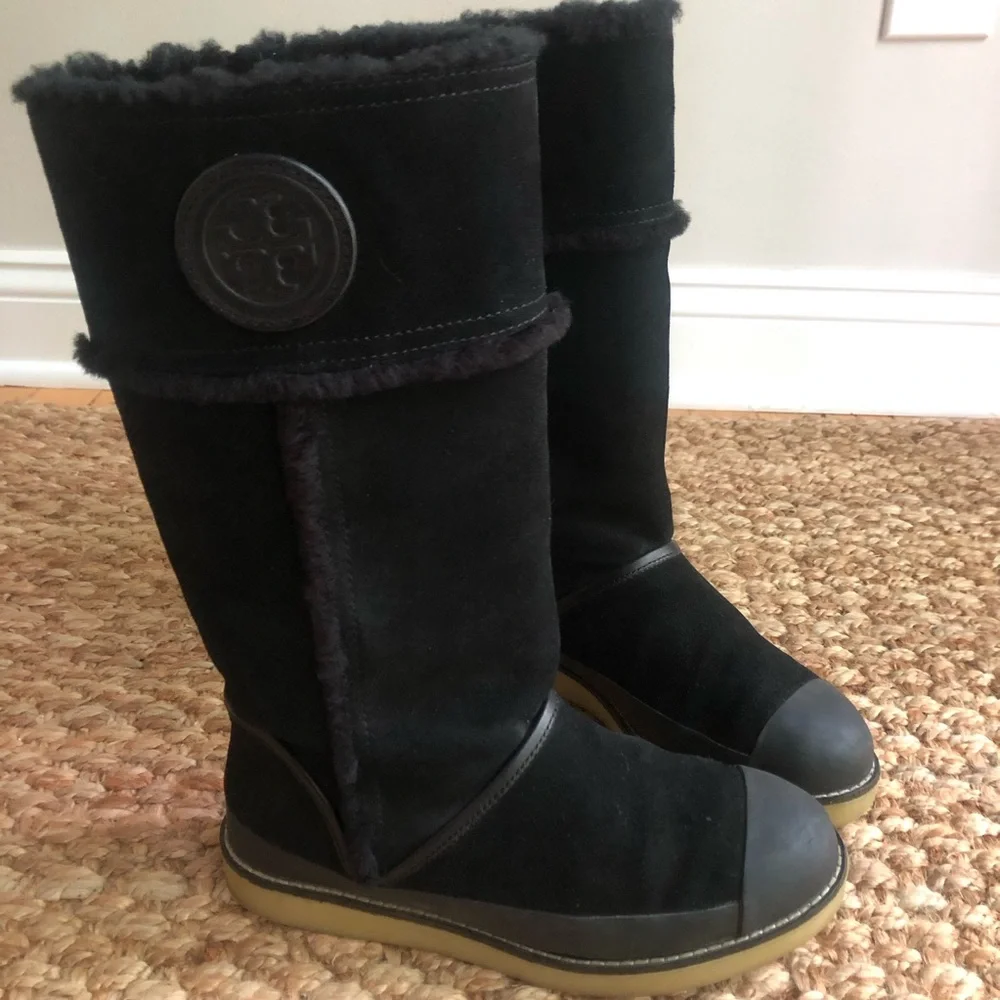 Tory Burch Nadine Mid Shaft Suede and Shearling Boot. Size 7.5